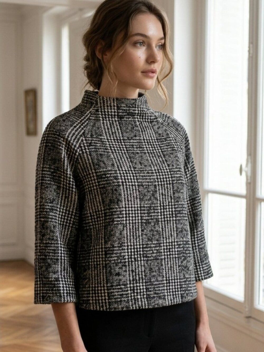 Zara Black and White Plaid Cropped Top